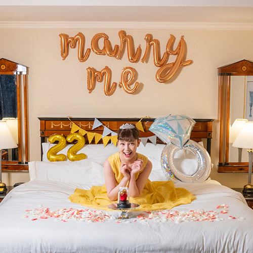 ホテルでプロポーズ リトルベル Specialダイヤモンドローズ+フラッグ装飾セット_レッド_花びらキャンドル