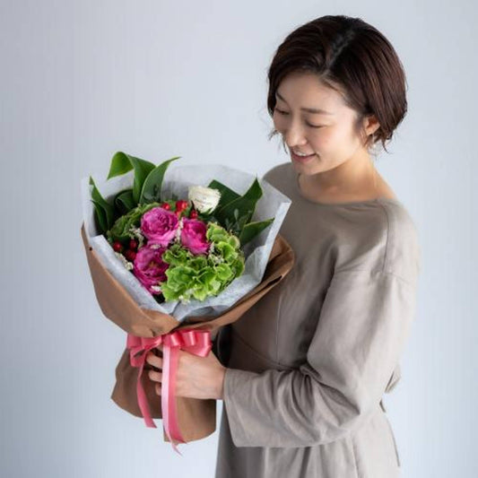 花びらメッセージ ”生花”季節のブーケ_ピンク