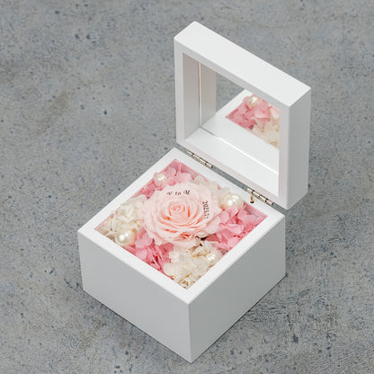 高級ホワイトオルゴールBOX お花イッパイ!プリザーブドフラワー プロポーズ用 アジサイver._ピンク