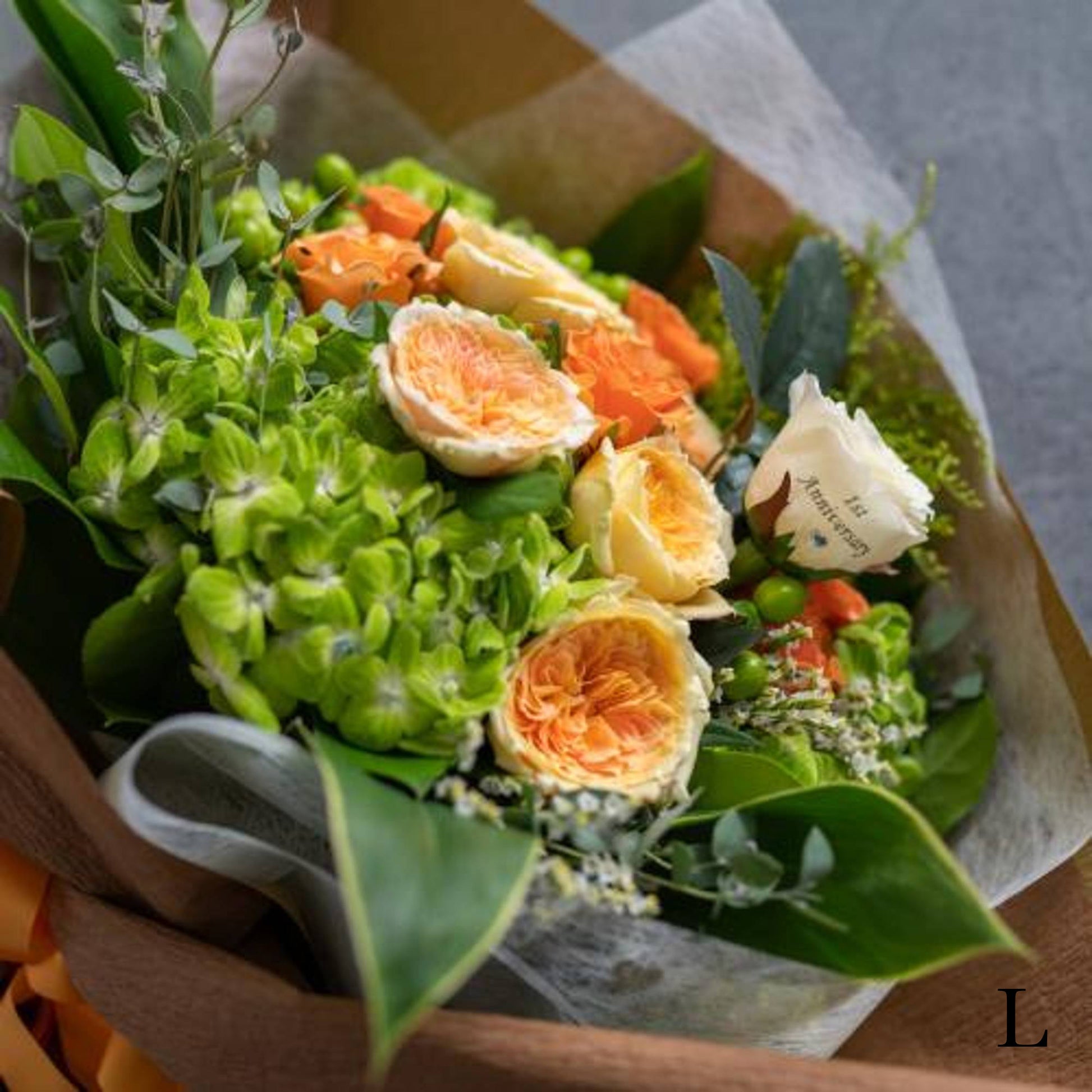 花びらメッセージ ”生花”季節のブーケ_オレンジ_L