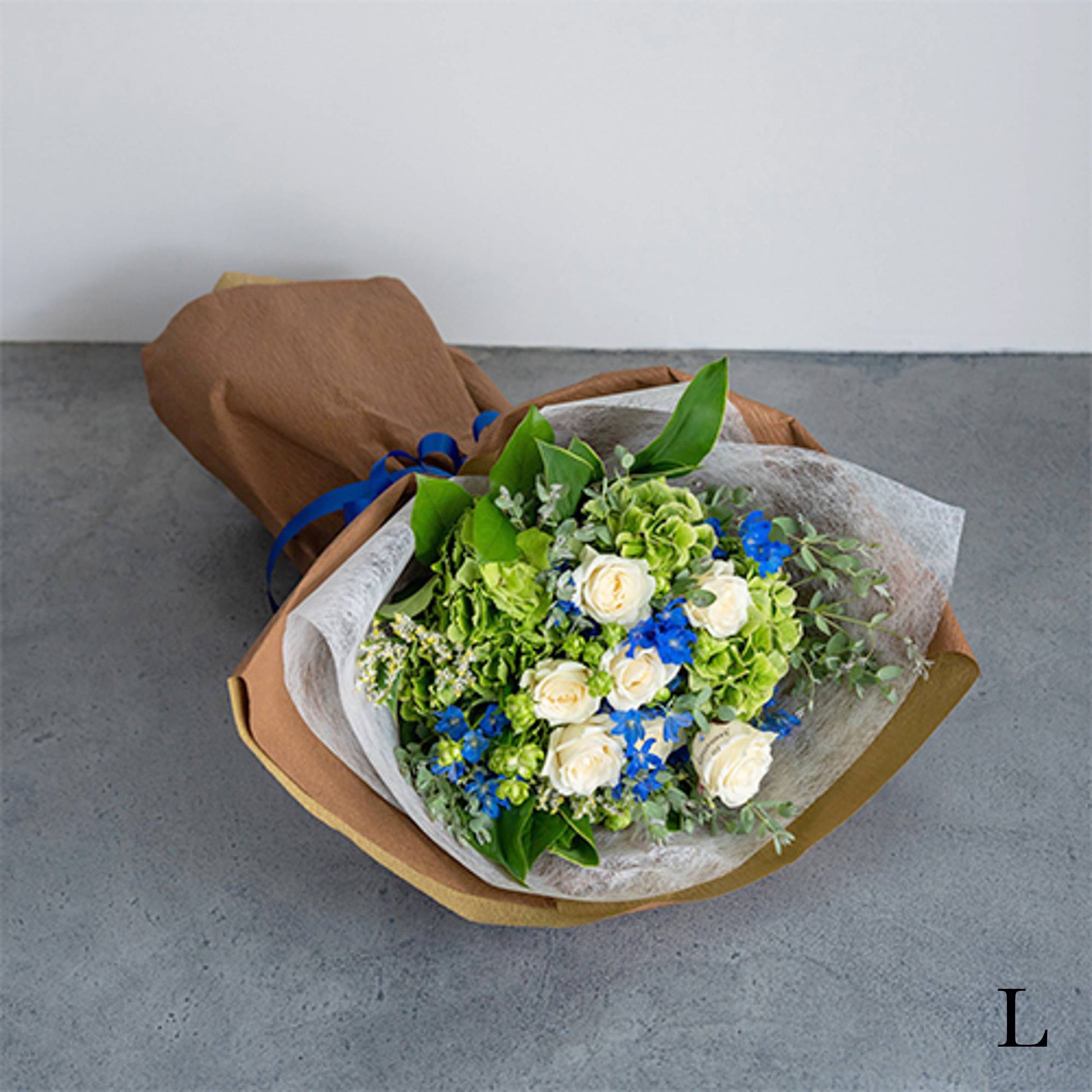 花びらメッセージ ”生花”季節のブーケ_ブルー_L