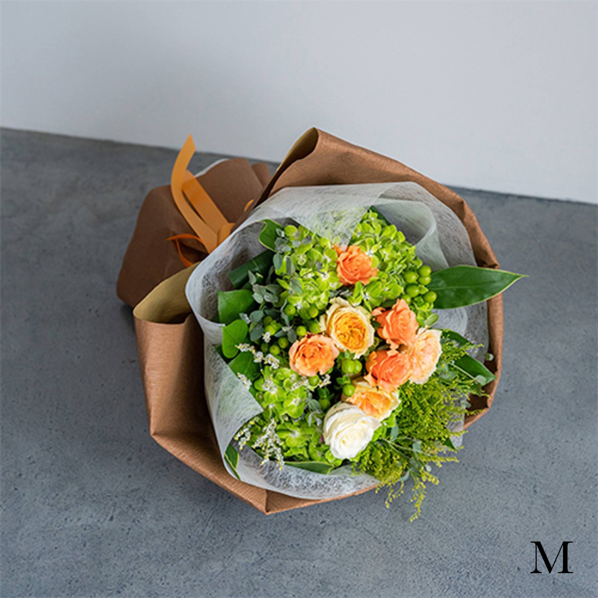 花びらメッセージ ”生花”季節のブーケ_オレンジ_M