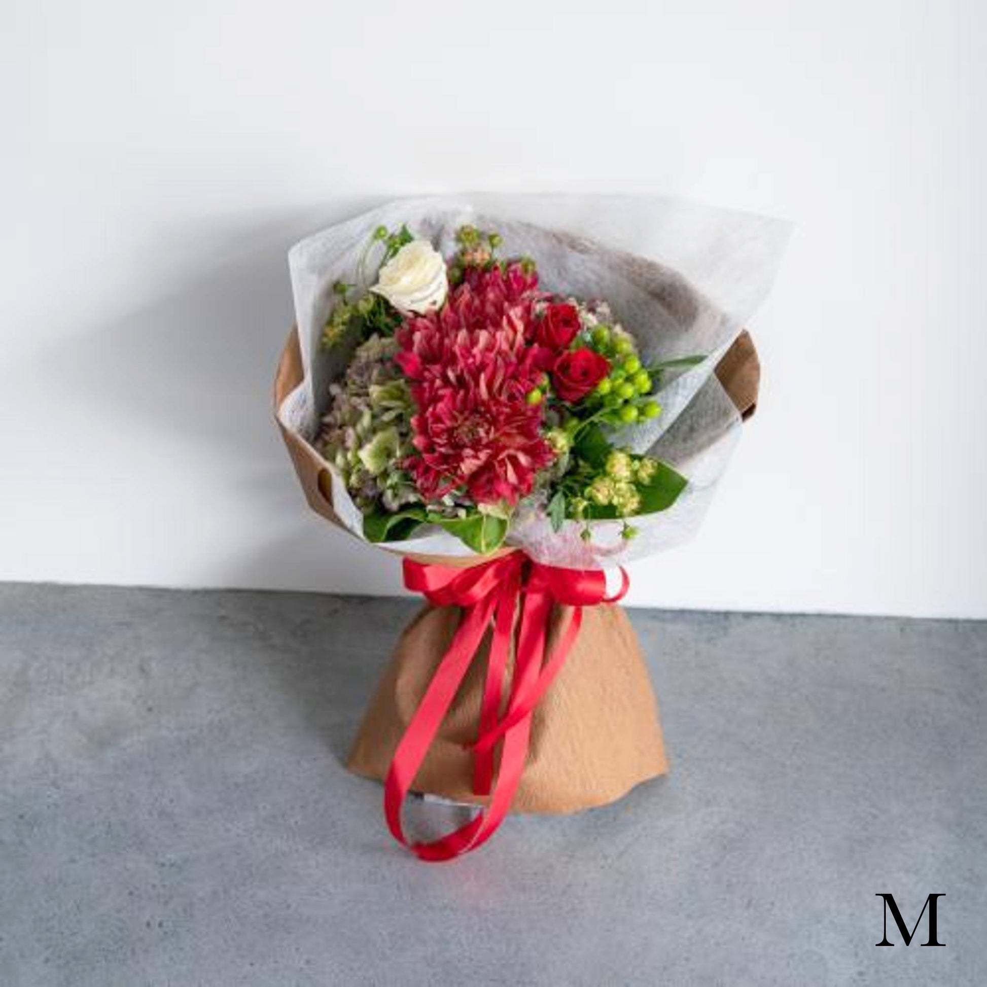 花びらメッセージ ”生花”季節のブーケ_レッド_M