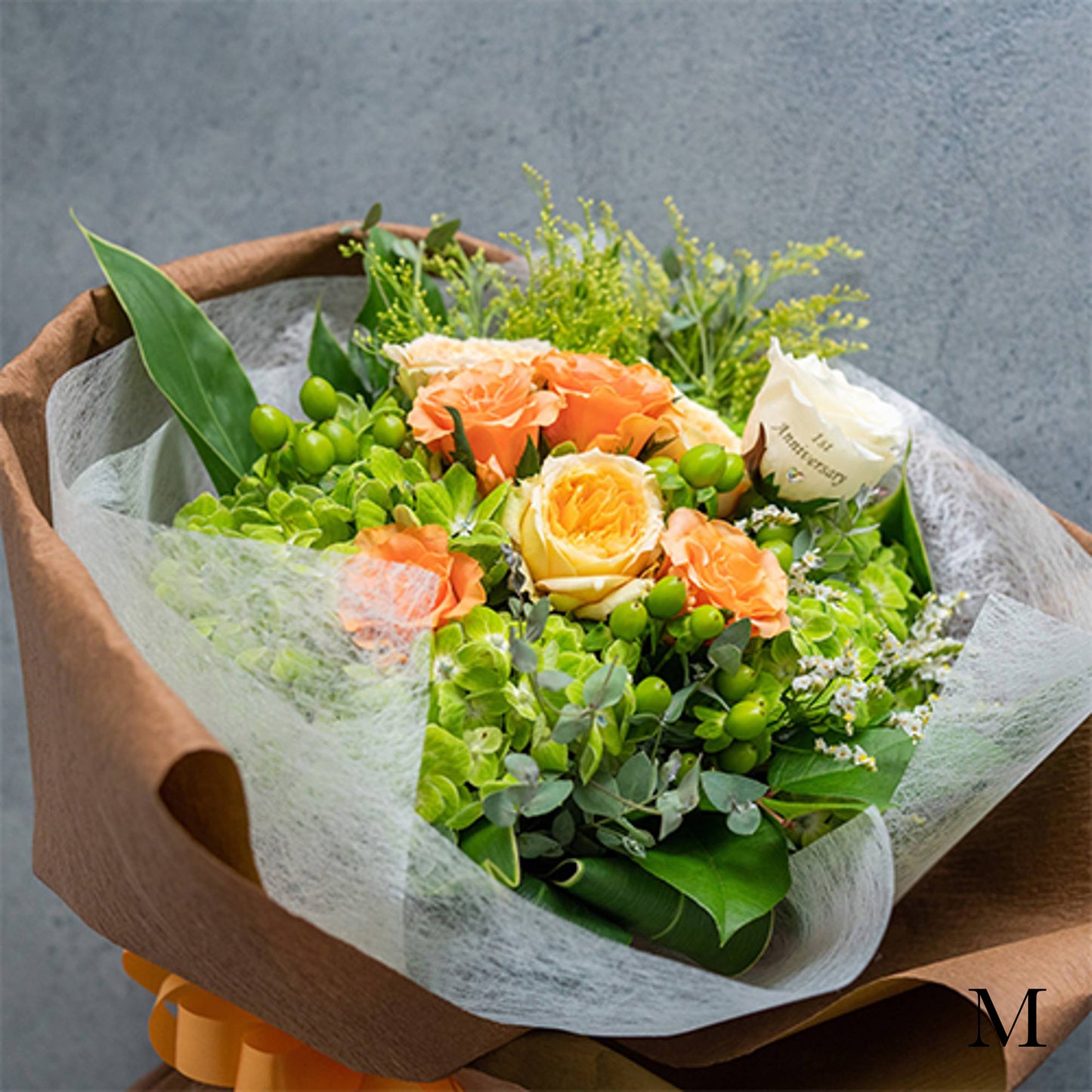 花びらメッセージ ”生花”季節のブーケ_オレンジ_M