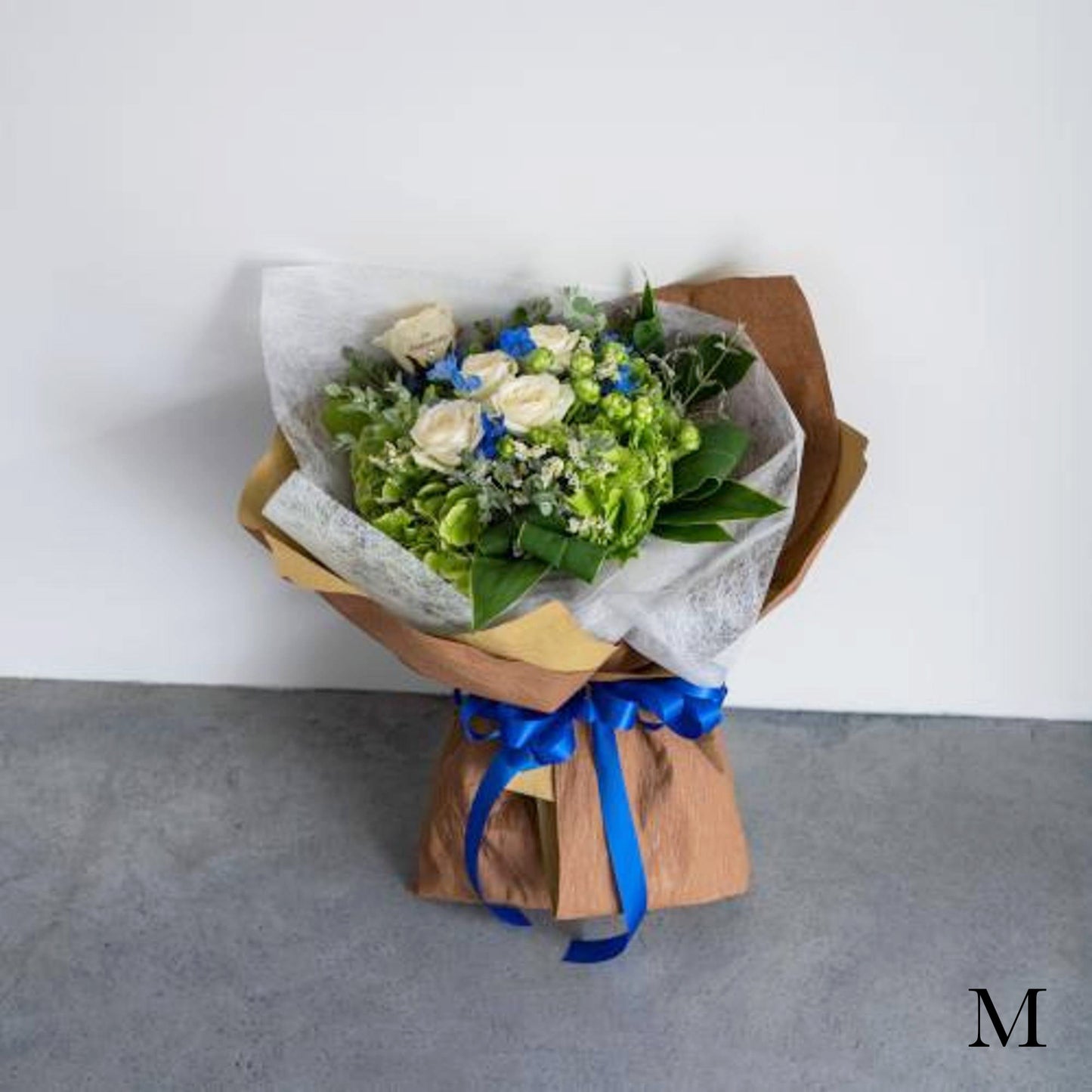 花びらメッセージ ”生花”季節のブーケ_ブルー_M