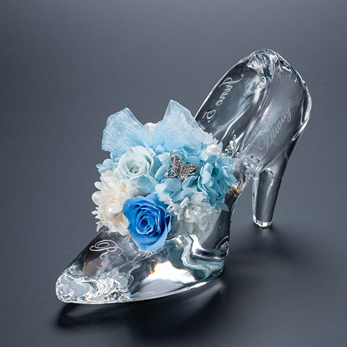 名入れ彫刻 シンデレラの靴 クリスタルガラス プリンセスアレンジ プリザーブドフラワー プロポーズ用