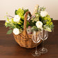 生花　季節のアレンジメント+シャンパン+彫刻ペアグラス