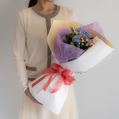 花びらメッセージ ”生花”季節のブーケ_ヴァイオレット