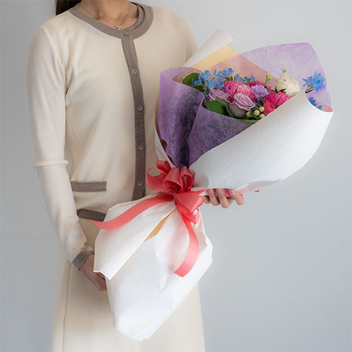 花びらメッセージ ”生花”季節のブーケ_ヴァイオレット