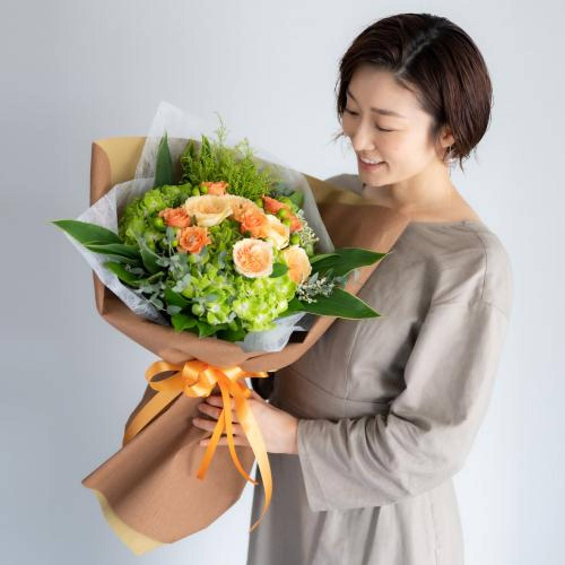 花びらメッセージ ”生花”季節のブーケ_オレンジ