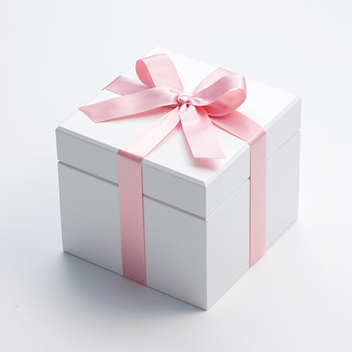 高級ホワイトオルゴールBOX お花イッパイ!プリザーブドフラワー_ピンク_リボン