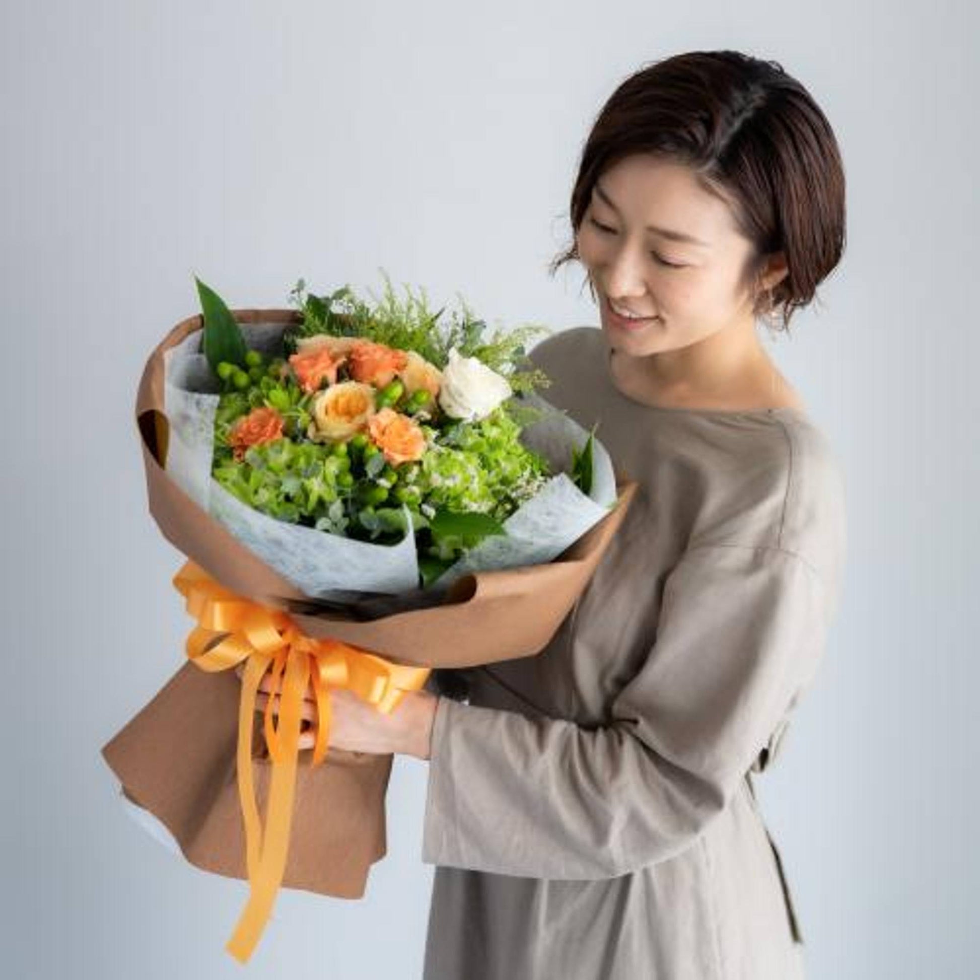 花びらメッセージ ”生花”季節のブーケ_オレンジ