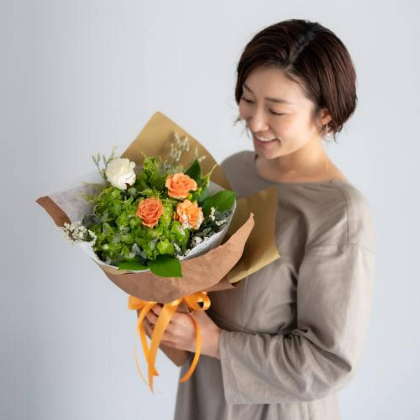 花びらメッセージ ”生花”季節のブーケ_オレンジ