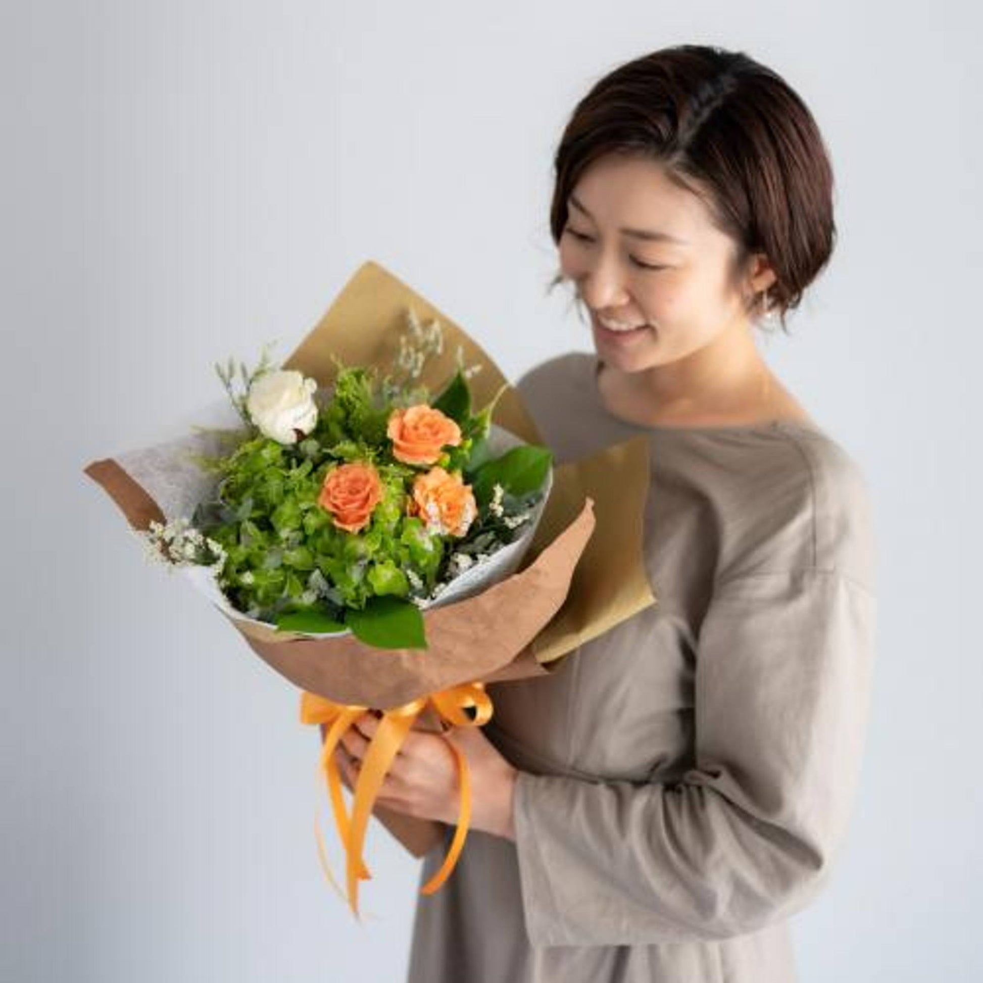 花びらメッセージ ”生花”季節のブーケ_オレンジ