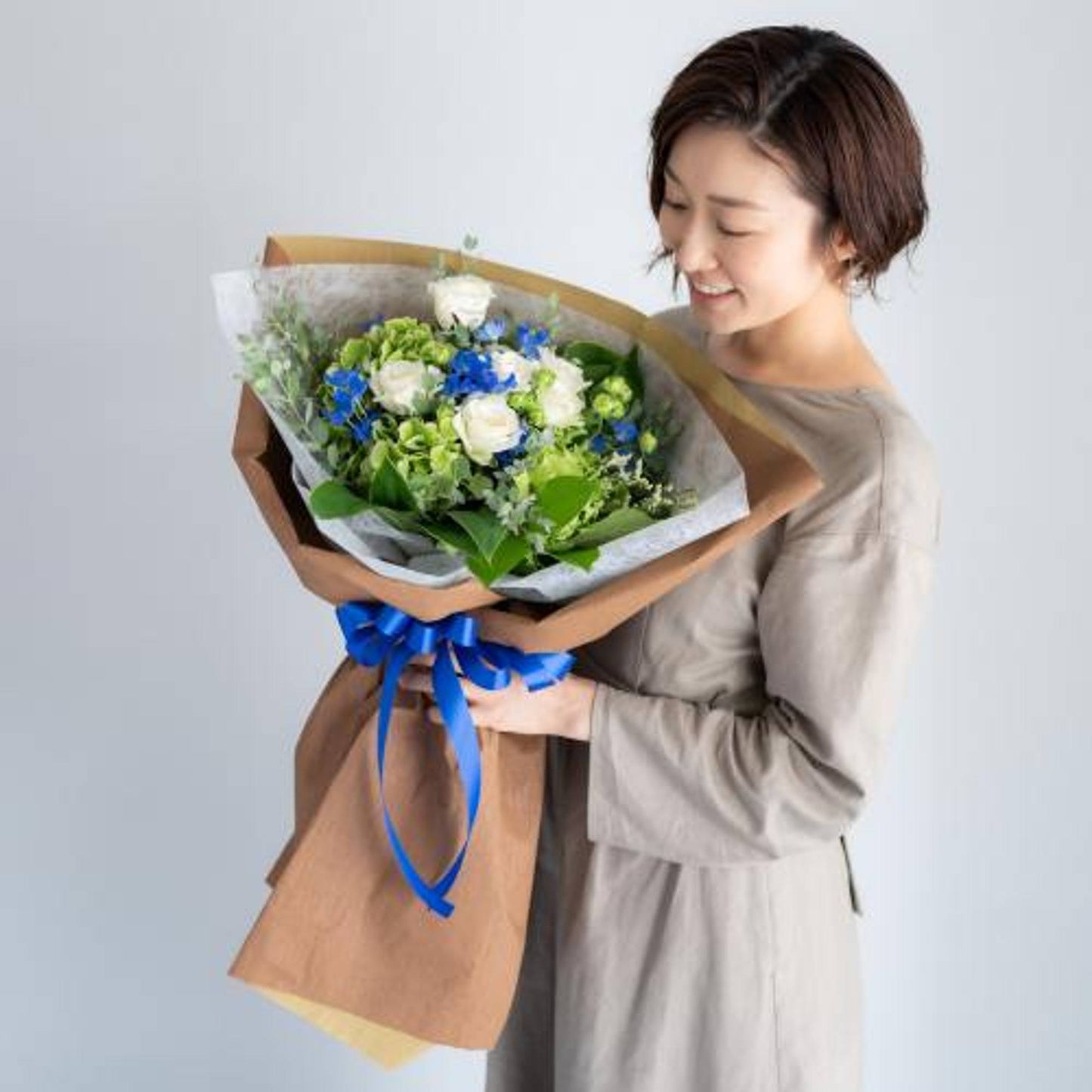 花びらメッセージ ”生花”季節のブーケ_ブルー