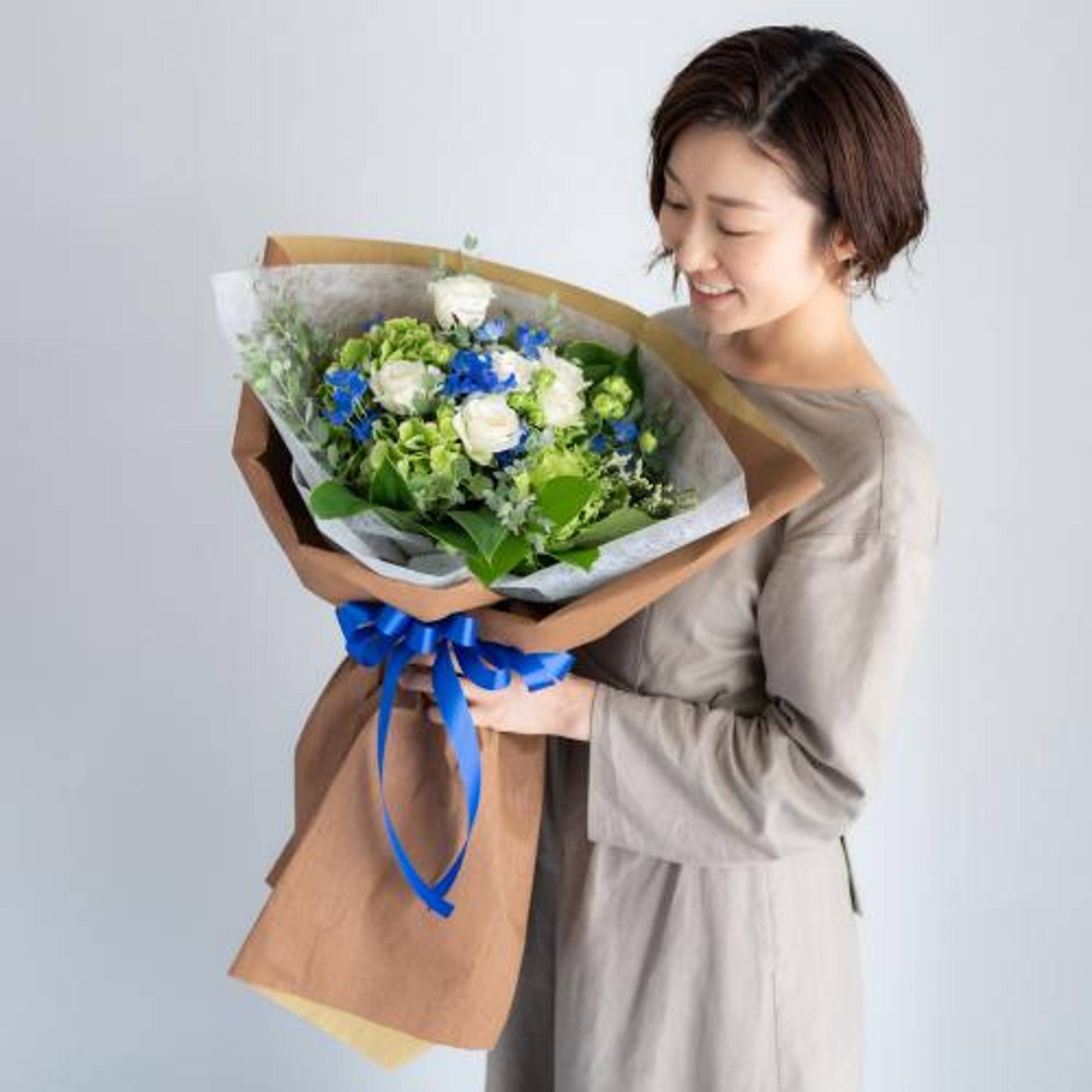 花びらメッセージ ”生花”季節のブーケ_ブルー