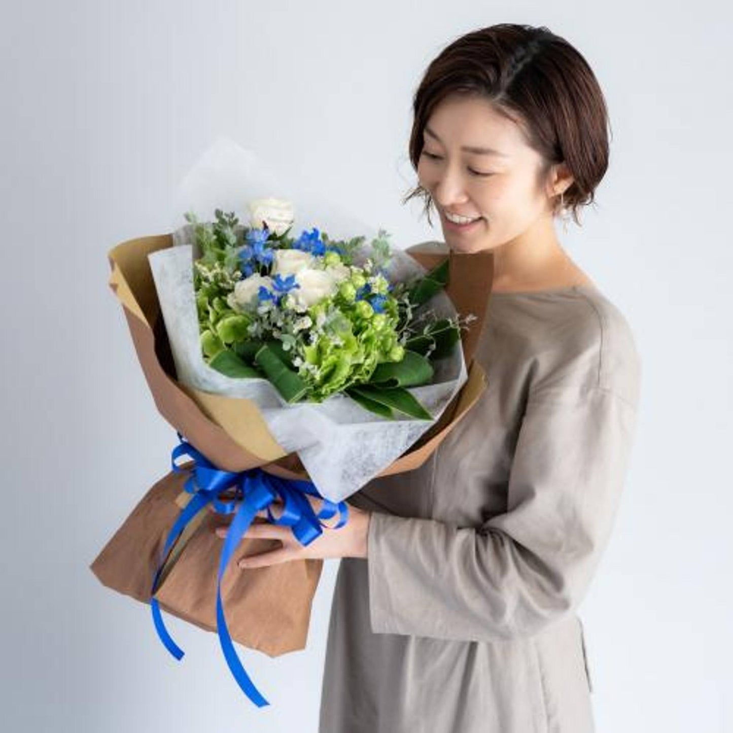 花びらメッセージ ”生花”季節のブーケ_ブルー