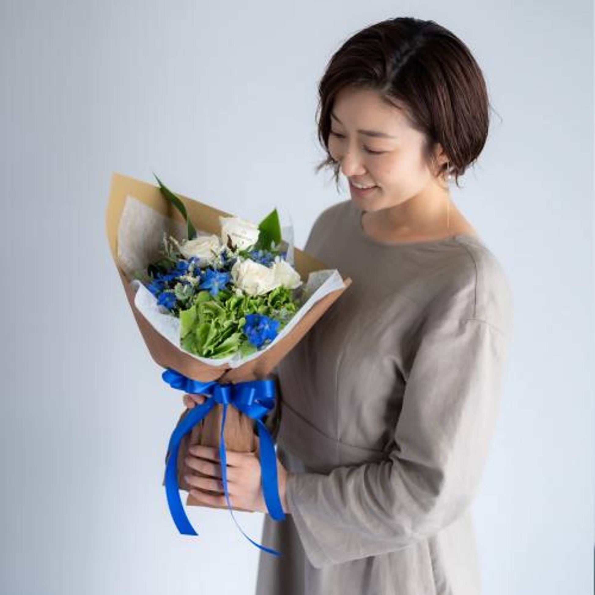 花びらメッセージ ”生花”季節のブーケ_ブルー