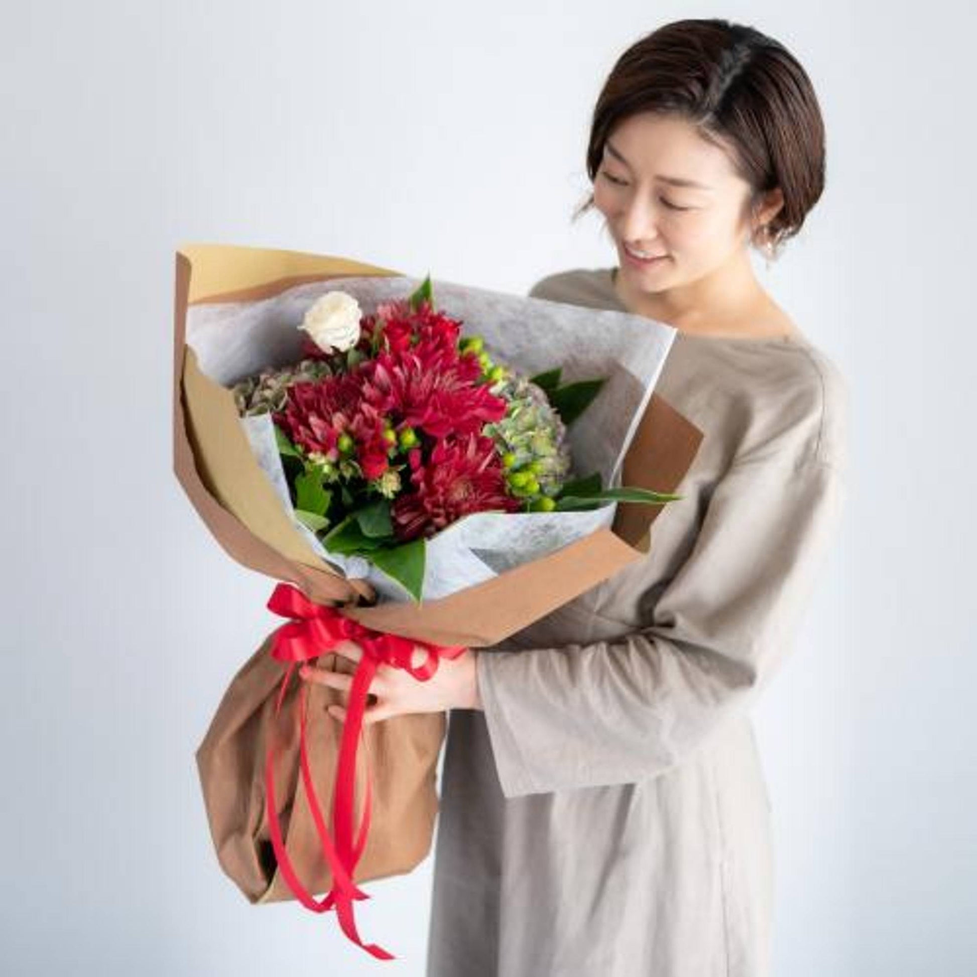 花びらメッセージ ”生花”季節のブーケ_レッド