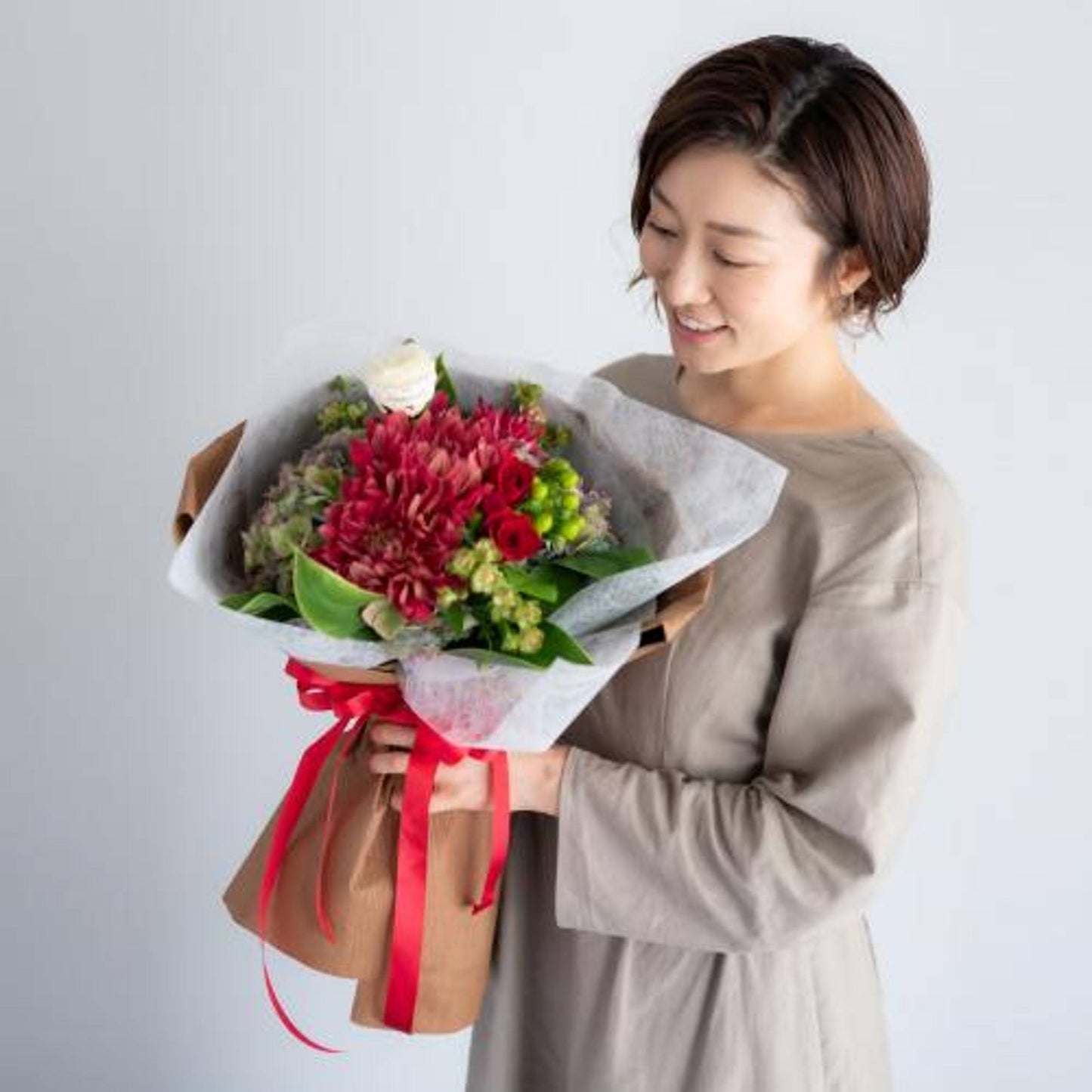 花びらメッセージ ”生花”季節のブーケ_レッド