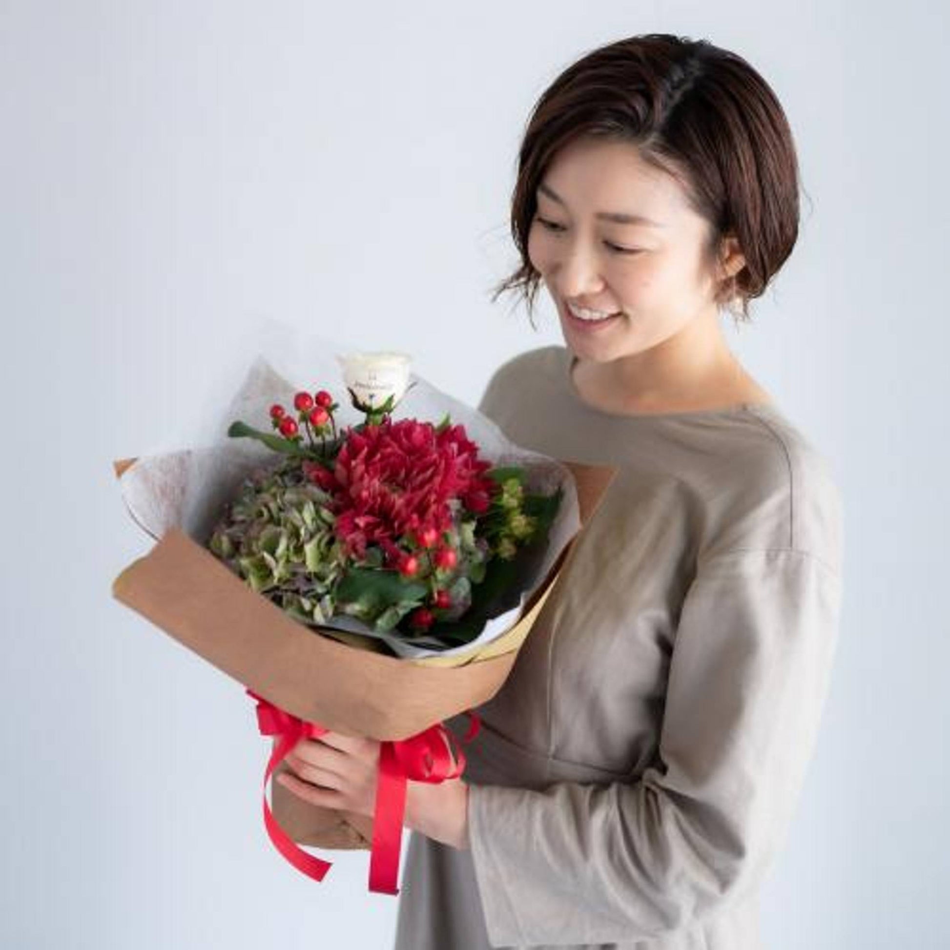 花びらメッセージ ”生花”季節のブーケ_レッド