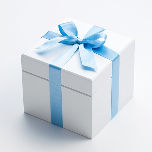 高級ホワイトオルゴールBOX お花イッパイ!プリザーブドフラワー_ブルー_リボン