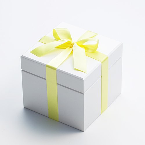 高級ホワイトオルゴールBOX お花イッパイ!プリザーブドフラワー_イエロー_リボン