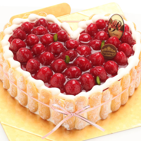 最高級洋菓子　特注ハート型シュス木苺レアチーズケーキ